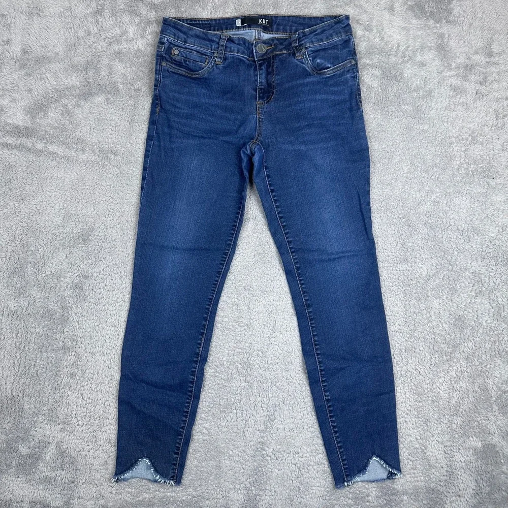 KUT from the Kloth Skinny Jeans‎ Womens 8 Blue Raw Tulip Hem Ankle Stretch Denim